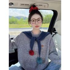 批发韩系撞色披肩两件套针织衫秋<b class='q'>新款</b>软糯学院风小个子灰色海军领<b class='q'>毛衣</b>