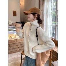 批发韩系慵懒风白色高领开衫厚毛衣女秋<b class='q'>冬</b>穿搭小个子宽松针织上衣外套