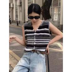 批发复古撞色<b class='q'>条纹</b>V领镂空<b class='q'>针织</b><b class='q'>开衫</b>女春夏季新款薄款上衣百搭叠穿马甲