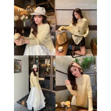 批发设计感针织镂空<b class='q'>针织衫</b>女<b class='q'>不规则</b>圆领长袖毛衣罩衫