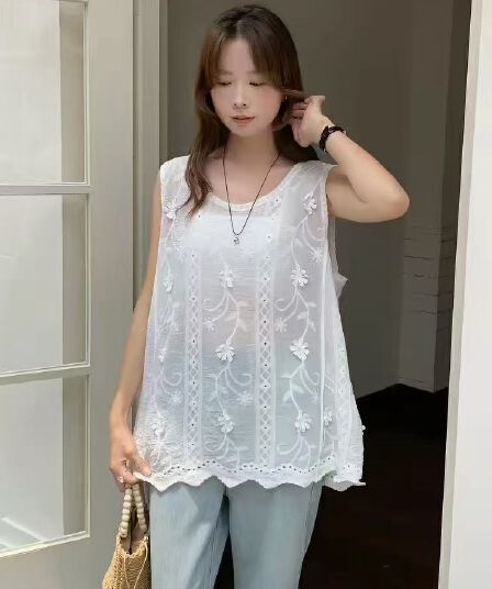 한 부서 자수 민소매 조끼 여성 여름 2026 새로운 외출용 루즈핏 느긋한 바람 느슨함 센스 맨위