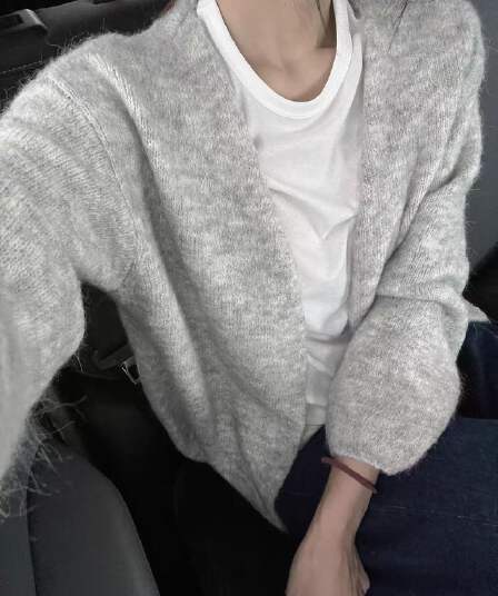 한 부서 부드러운 찹쌀 품격 느긋한 바람 회색 니트 스웨터 오픈 가디건 스웨터 여자 조기 가을 루즈핏 다용도 재킷 맨위