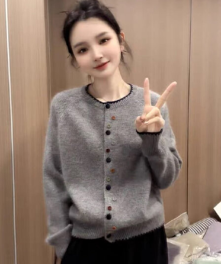 빅 사이즈 한 부서 느긋한 바람 색상 단추 니트 오픈 가디건 맨위 여성 봄 드레스 새로운 루즈핏 품격 스웨터 코트