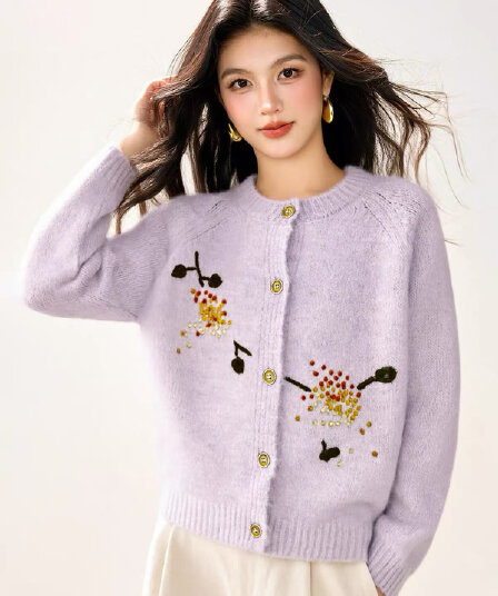 올해 가을 겨울철 새로운 부드러운 느긋한 바람 꽃 자수 스웨터 오픈 가디건 싱글 줄 버튼 라운드 넥 다용도 여성 셔츠