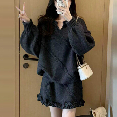 批发韩系甜美慵懒风毛衣套装<b class='q'>女</b>2026秋冬新款爆款针织上衣半身裙两件套