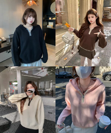 한 부서 자이언트 잘 생긴 하프 지퍼 후드 니트 스웨터 여자 가을 겨울 느긋한 와이드 부드러운 찹쌀 풀오버 맨위 두꺼움
