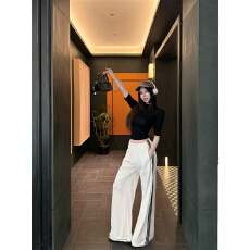 批发实价实拍 修身显瘦<b class='q'>七分</b>袖内搭打底衫T恤短款上衣休闲长裤阔腿