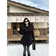 批发实价实拍<b class='q'>韩版</b>小翻领分割线双排扣小香设计感羊毛毛呢加棉大衣外套