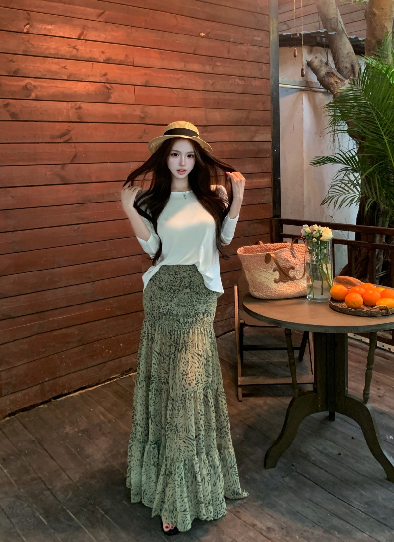 정가 실사 명중 가져 가라. 공예 레오파드 무늬 프린트 반신 스커트 품격 하이웨이스트 쉬폰 한 마디 롱 스커트 자외선 차단 긴팔