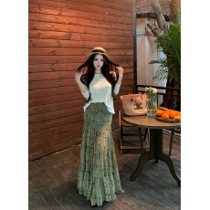 批发实价实拍 打揽工艺豹纹印花半身裙气质高腰雪纺A字长裙防晒<b class='q'>长袖</b>