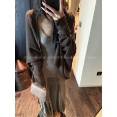 批发YOLO SHOP  绵羊毛<b class='q'>蝙蝠</b>袖慵懒风气质针织开衫女秋季百搭休闲外套