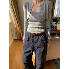 批发ALL IN韩国东大门吊带背心女修身显瘦++开衫长袖时尚<b class='q'>套装</b>2026春季