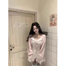 批发张元英同款Threeti*<b class='q'>韩国</b>小众设计慵懒风短款系带针织披肩开衫女