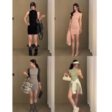 批发辣妹性感风黑色<b class='q'>连衣裙</b>女修身显身材包臀短裙气质高腰女士休闲无袖