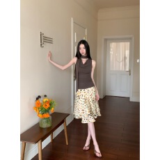 批发醋酸天丝迷幻波点双层斜裁度假风中长款A字半身裙