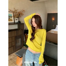 批发HOLDER<b class='q'>韩国</b>2026秋季新款慵懒一字领长袖针织衫女露背显瘦短款上衣