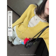 宁司 拼接撞色假两件半开领长袖针织衫女秋季韩系修身显瘦上衣