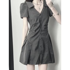 批发夏季法式高级感甜辣风炸街小个子气质收腰显瘦设计感小众连衣<b class='q'>裙</b>子