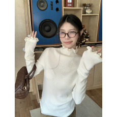 批发实拍 真实价 蕾丝半高领针织毛衣打底衫<b class='q'>女</b>秋冬内搭<b class='q'>上衣</b>