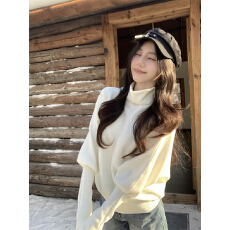 批发实拍 真实价 秋冬半高领时尚蝙蝠袖针织衫毛衣女慵懒风<b class='q'>长袖</b>上衣