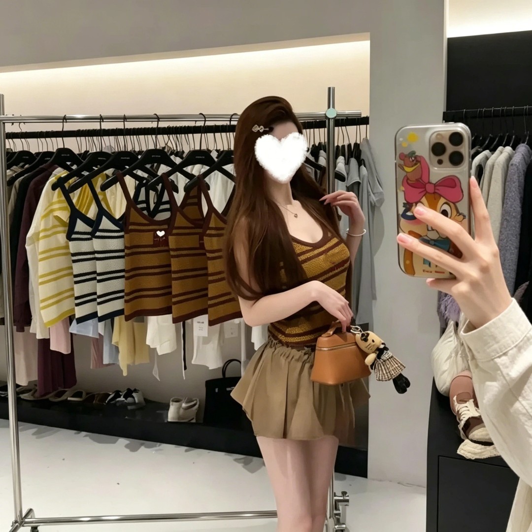 100 라이 경기 서울 여름 새로운 스트라이프 슬립 니트 조끼 섹시함 핫걸 다용도 맨위