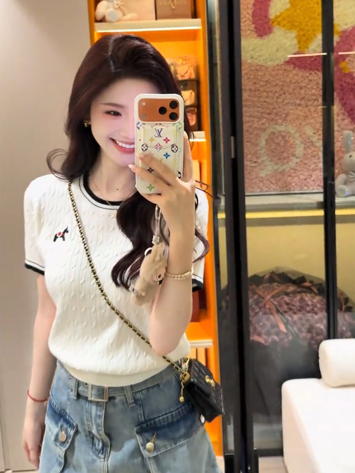 성분 50 접착제 28 폴리에스터 섬유 22 pbt 자수 패턴 반팔 티셔츠 니트 스웨터 여성 라운드 넥 맨위