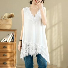 批发法式v领蕾丝拼接背心2026夏季大码胖mm无袖不规则叠穿显瘦<b class='q'>打底衫</b>