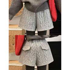 批发灰色针织<b class='q'>短裤</b>女外穿冬季韩系高腰显瘦a字小个子加厚麻花<b class='q'>打底</b>靴裤