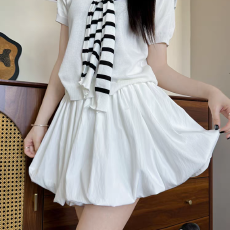 批发白色花苞<b class='q'>短裙</b>女春夏季新款韩系温柔风高腰休闲a字蓬蓬<b class='q'>半身</b>裙