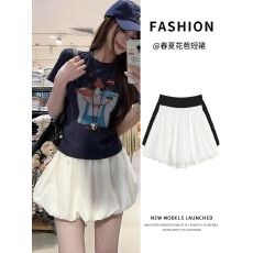 批发白色花苞<b class='q'>短裙</b>女春夏季新款韩系温柔风高腰休闲a字蓬蓬<b class='q'>半身</b>裙