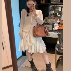 批发蕾丝拼接荷叶边白色A<b class='q'>字</b>蛋糕<b class='q'>裙</b>不规则短<b class='q'>裙</b>高腰<b class='q'>半身裙</b>女