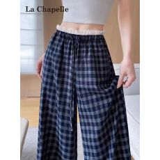 批发【原版格子】<b class='q'>大码</b><b class='q'>女裤</b>胖MM蕾丝花边格子阔腿裤女2026新款夏季