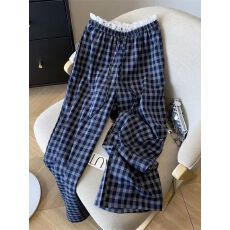 批发原版格子<b class='q'>大码</b><b class='q'>女裤</b>胖MM蕾丝花边格子阔腿裤女2026新款夏季