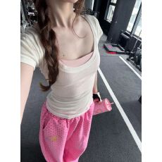 批发辣妹粉色波点印花卫<b class='q'>裤</b>女宽松慵懒松弛感<b class='q'>嘻哈</b>爵士舞运动<b class='q'>裤</b>