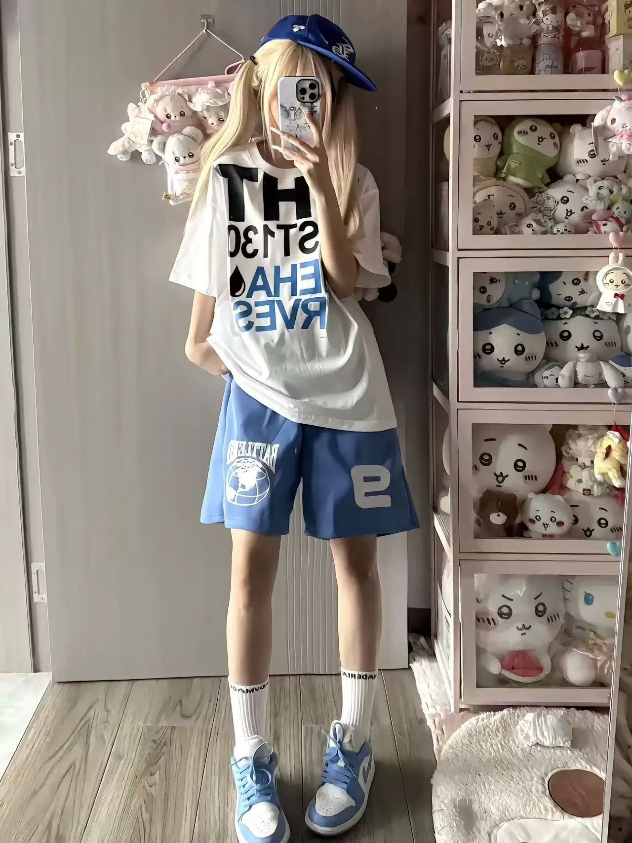 여름 루즈핏 넓은 다리 다용도 펌프 로프 오부 바지 아메리칸 알파벳 프린트 운동 캐주얼 반바지 남녀