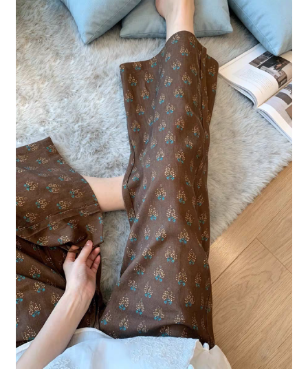 여름 새로운 작은 대중 디자인 허리밴드 다용도 레트로 꽃무늬 9부 바지