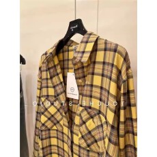 批发大品牌折扣外贸原单女装专柜撤回长袖复古黄色<b class='q'>格子</b>纹衬衫宽松上衣