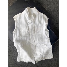批发<b class='q'>欧洲站</b>白色亚麻无袖工装马甲背心女春季叠穿简约百搭无袖坎肩外套