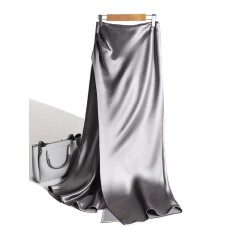 批发女孩年代 不规则醋酸缎面法式<b class='q'>优雅</b>开叉中长款包臀鱼尾裙夏季新款2