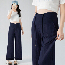 实拍孕妇裤子春夏季外穿仿牛仔阔腿裤小个子九分休闲直筒裤长裤夏