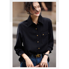 批发法式黑色长袖衬衫高级感叠穿打底上衣女装春季