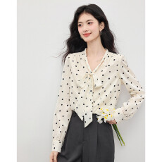 批发【贵里贵气】千金风<b class='q'>波点</b><b class='q'>衬衫</b>女春秋挂脖飘带显瘦小衫上衣