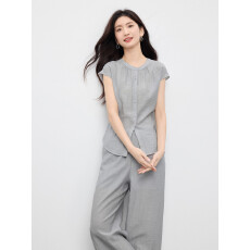 批发老钱风含亚麻套<b class='q'>装</b>女夏季高级感通勤<b class='q'>气质</b>上衣阔腿<b class='q'>裤</b>子两件套