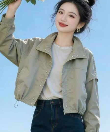 2026 봄 새로운 한국 스타일 자켓 루즈핏 다용도 스탠드 칼라 패션 맨위 짧은 여성 코트