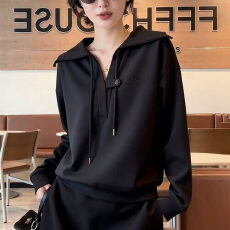 批发黑色V领<b class='q'>套头卫衣</b><b class='q'>女</b>2026秋冬新款时尚减龄宽松显瘦内搭打底衫上衣
