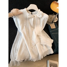 批发温柔风钉珠蝴蝶结长袖衬衫女春季2026新款韩系气质刺绣打底衫上衣