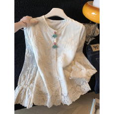 批发韩版早春新款新中式国风提花刺绣圆领蕾丝衫长袖衬衫薄款上衣<b class='q'>女装</b>