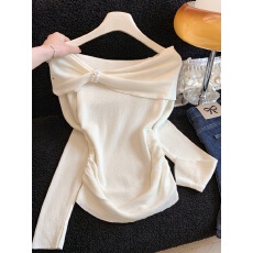 批发一字肩针织衫女毛衣早春新款韩系甜美气质温柔<b class='q'>长袖</b>上衣修身<b class='q'>打底衫</b>