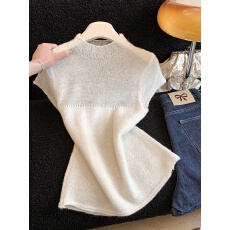 批发亲肤马海毛 朦胧半透针织小短袖2026春<b class='q'>夏</b>新款百搭t恤