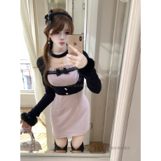 批发森女系原创想去海边 甜心布蕾 甜酷少女粉紫<b class='q'>连衣裙</b>修身显瘦